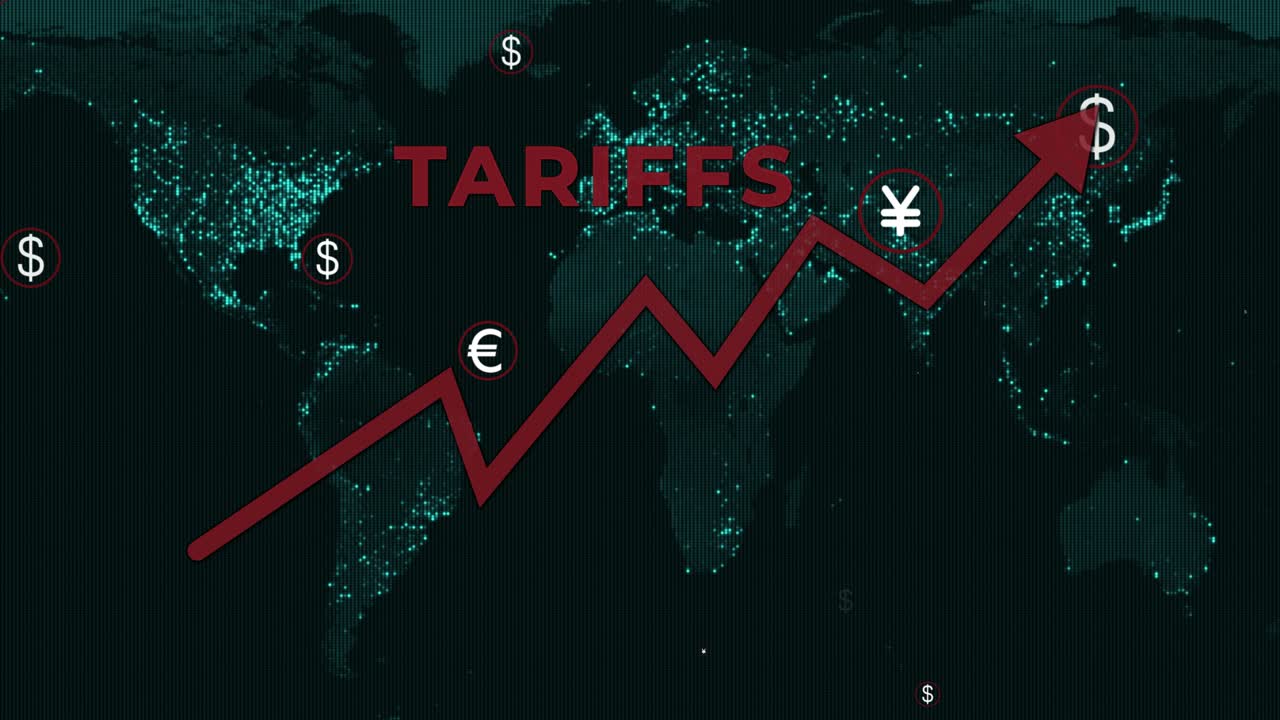 Rising graph and global currencies symbolize tariff increase concept