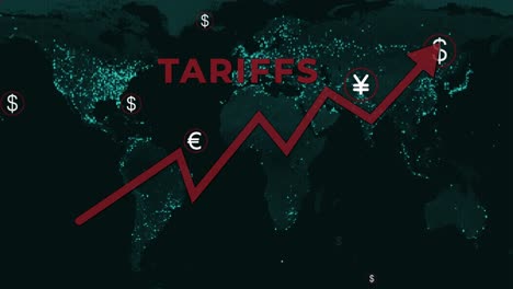 rising graph and global currencies symbolize tariff increase concept
