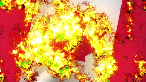 canada flag on fire burning animation