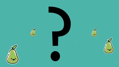 Animation-of-question-mark-and-pear-icons-on-green-background