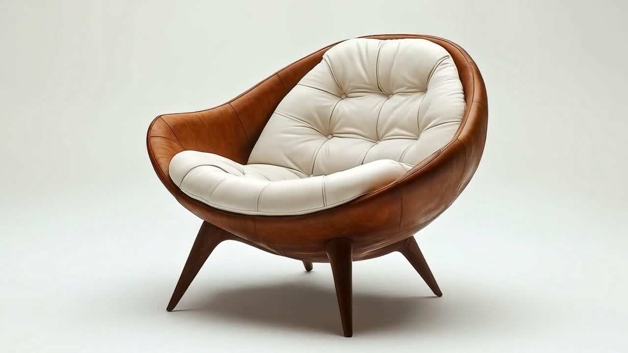 Poltrona moderna in pelle con cuscino bianco capitonné