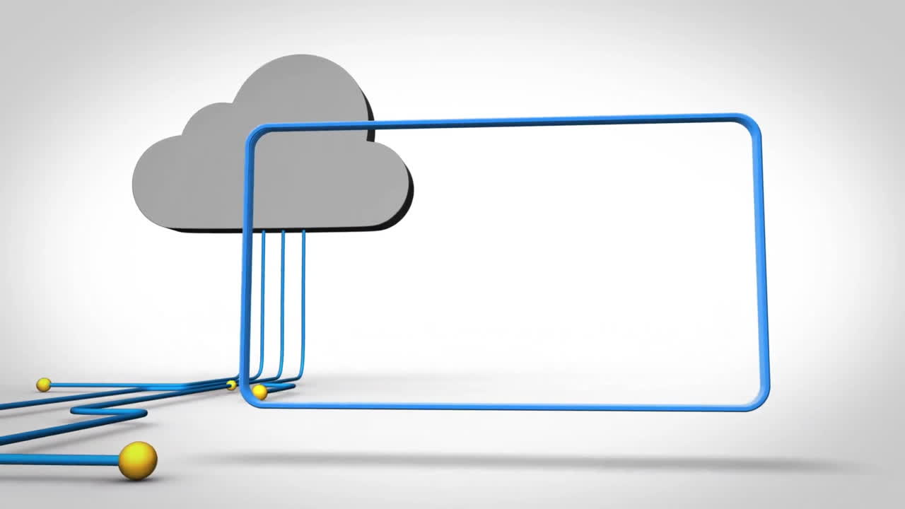animación del icono de la nube con conexiones y pantalla sobre fondo blanco