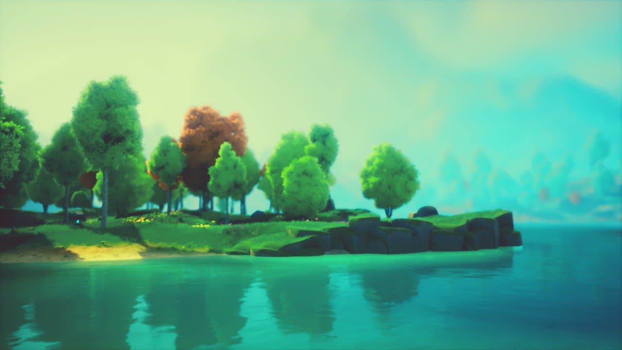 colorful cartoon forest at sunset