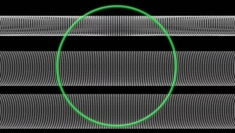 Animation of green circle over moving stripes on black background
