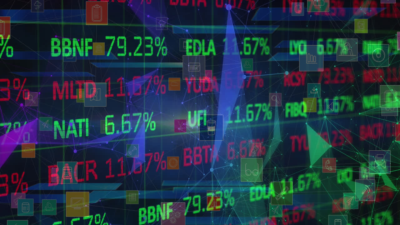 Animation of data processing over black background