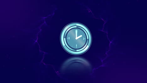 animación del reloj y la energía azul sobre fondo azul oscuro