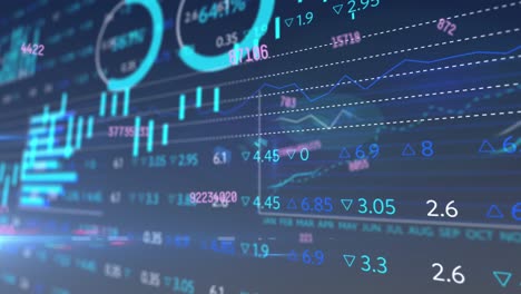 Animation-of-multiple-changing-numbers-over-stock-market-and-statistical-data-processing