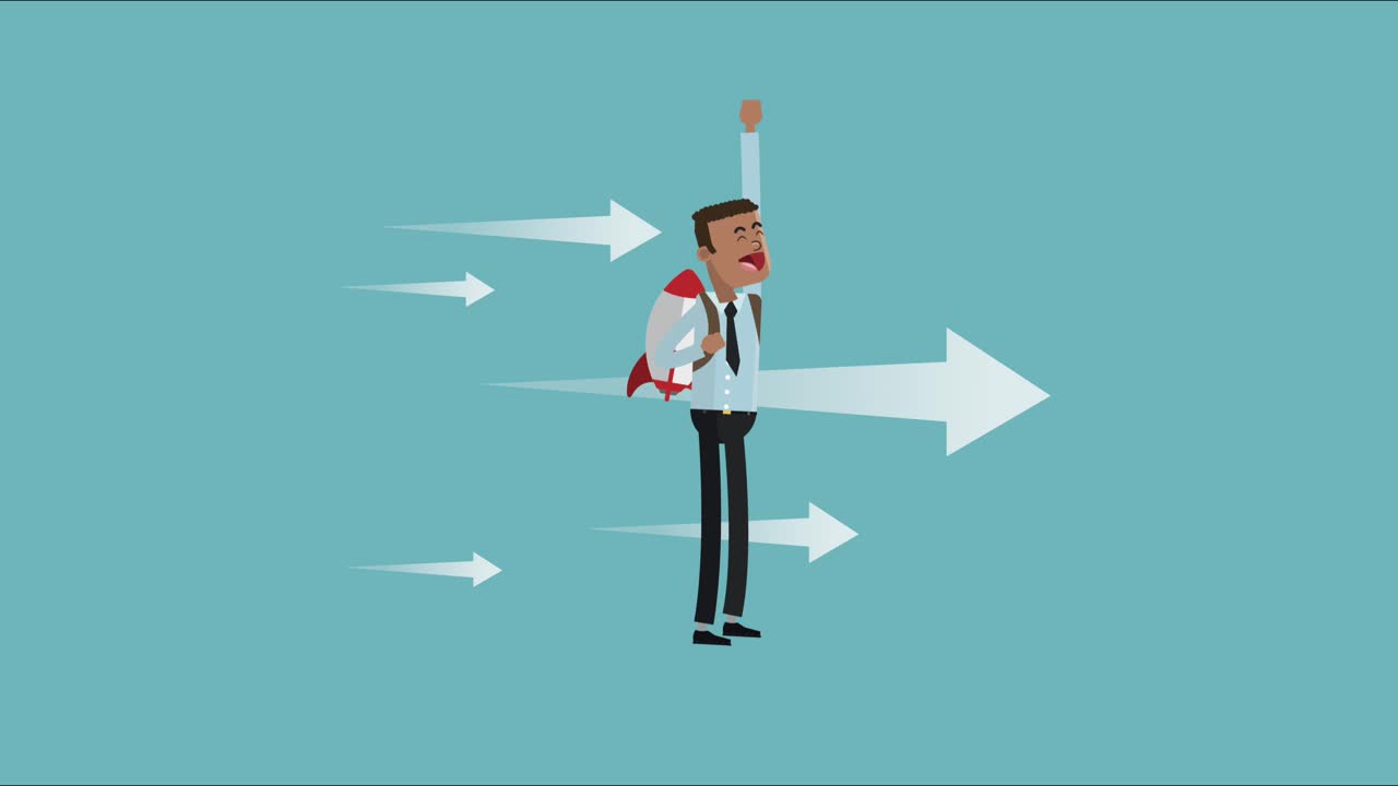 로켓으로 날아다니는 아프로 사업가