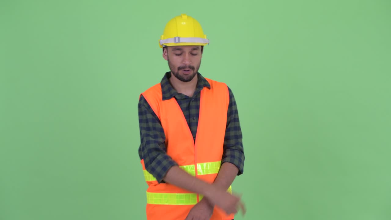 젊은, 잘생긴, 수염이 있는 페르시아인, 건설 노동자.