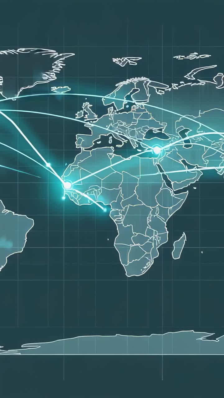 Vertical video: Pulsing nodes tracing arcs on map grid in control room visualizing connectivity