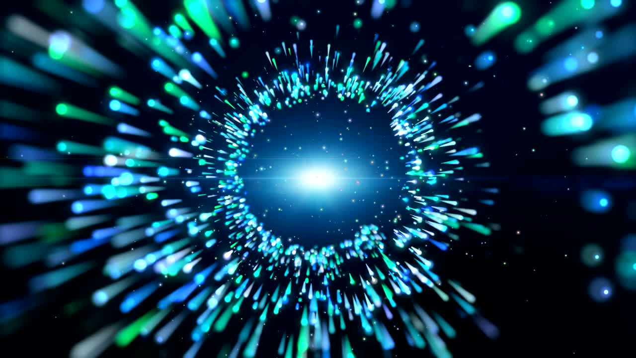 Seamless looping motion background, Blue green purple Helix shape particle, Trails of Light.