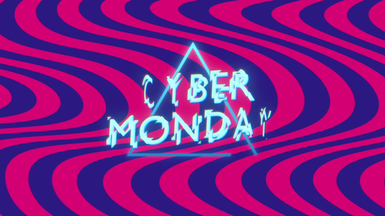Cyber Monday con triangoli blu e motivo a onde sfumate