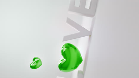 white love letters sign with the green heart instead of "o" letter
