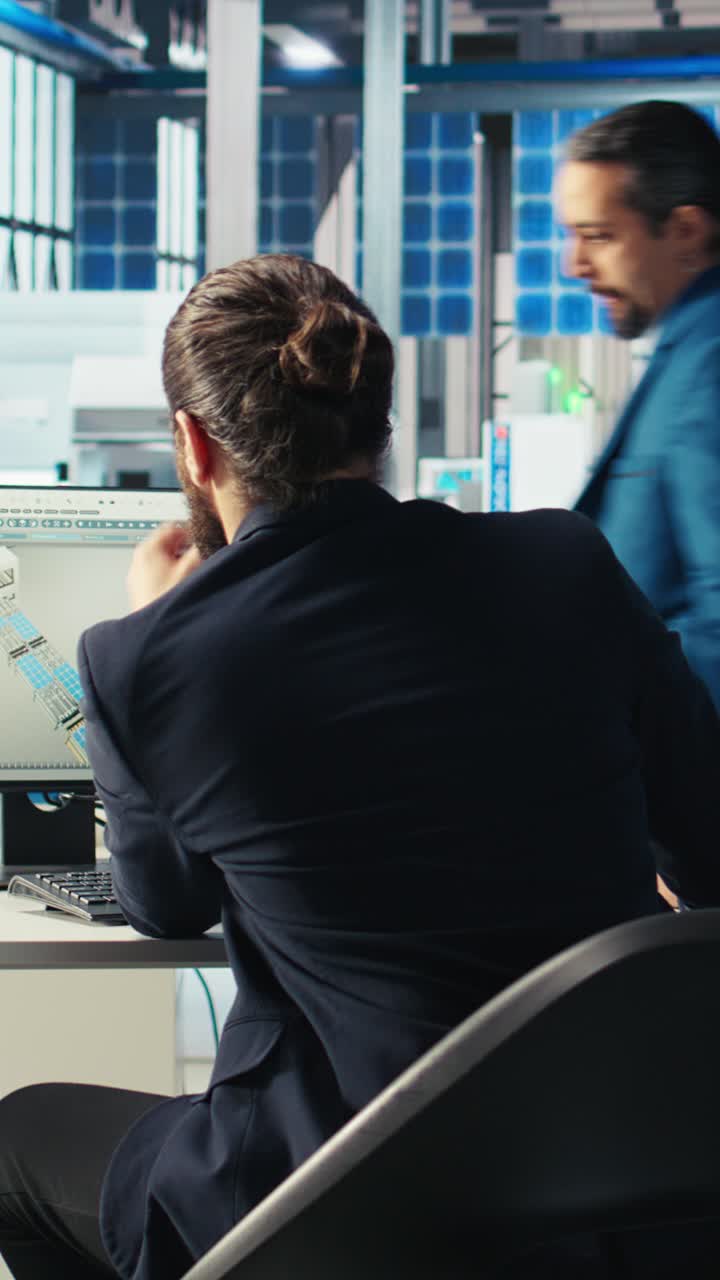 Vertical Video Eco Friendly Photovoltaics Factory Manager Working With Solar Engineering Team