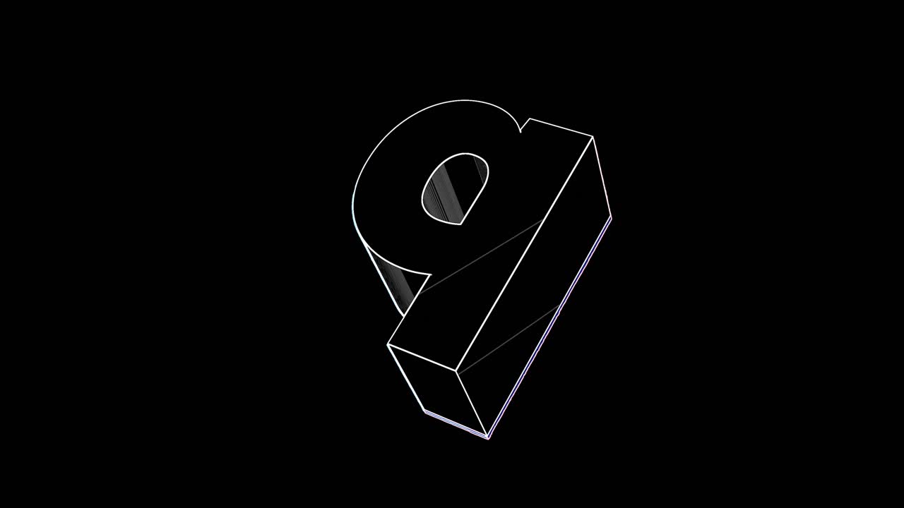 un modelo de estructura alámbrica de letra p minúscula en 3d, que gira lentamente y falla