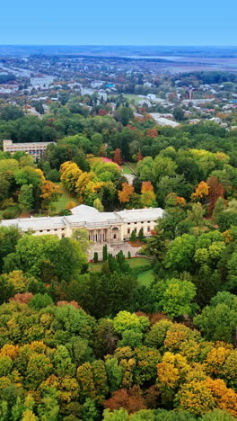 autumn aerial view of a city park with palace
