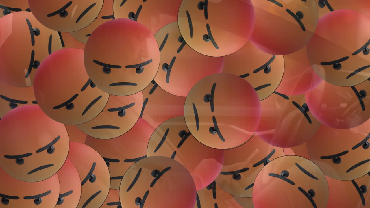 스마트폰을 사용하여 사람 위에 떨어지는 이모티콘의 애니메이션