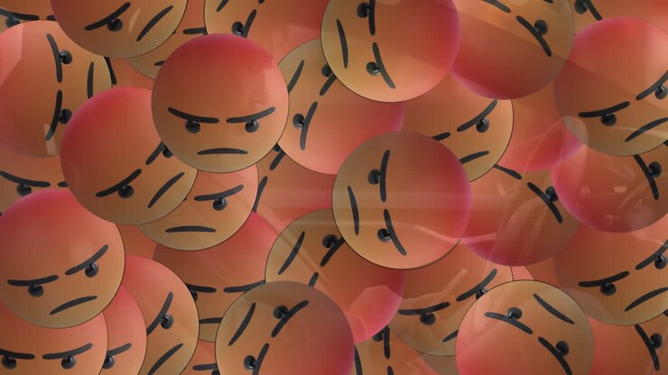 Animation of falling emojis over man using smartphone