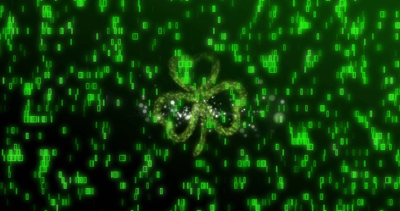 Glowing Green Shamrock and Fireworks on Digital Background