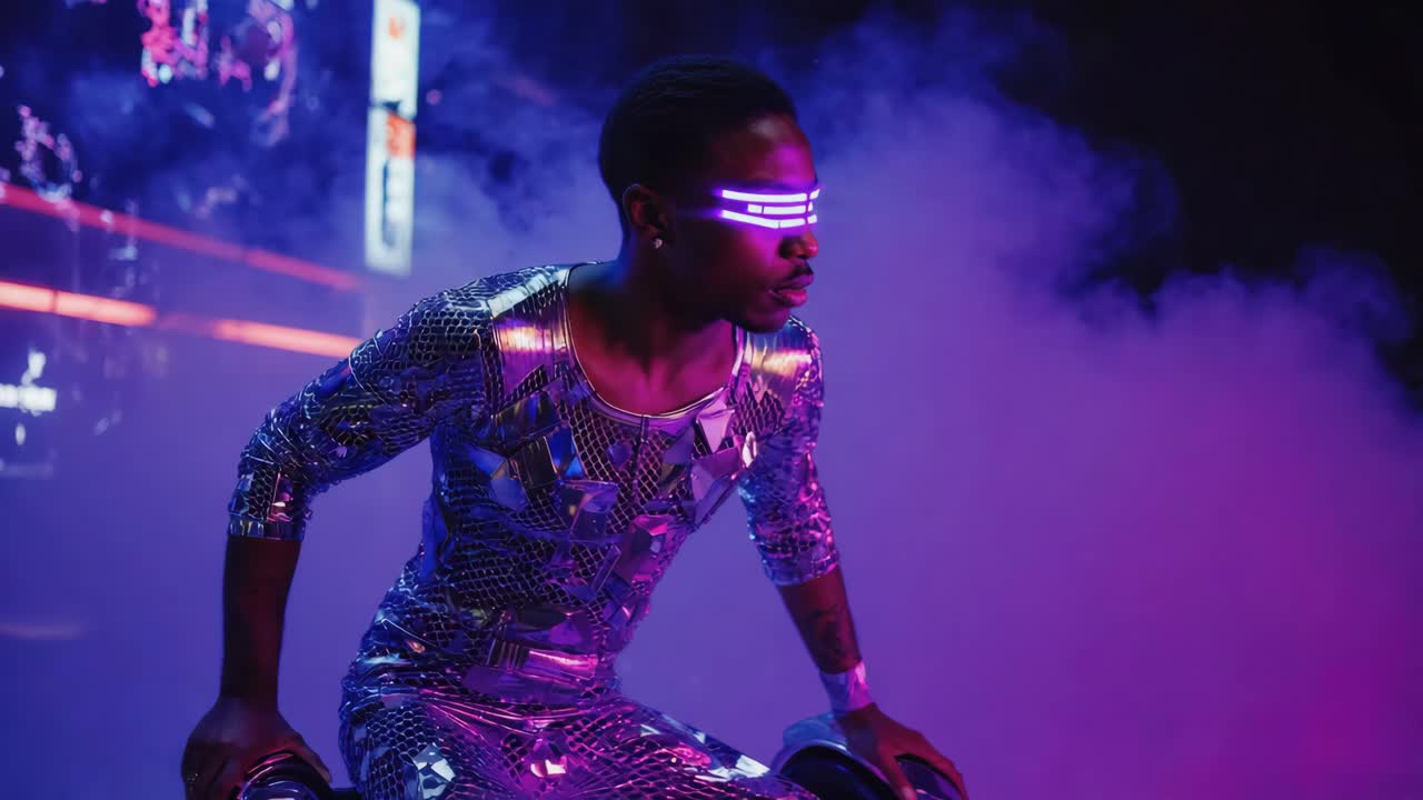 Futuristic portrait of a man with neon lights