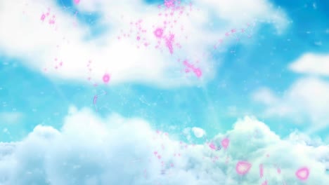 Animation-Des-Glitch-Effekts-über-Dem-QR-Code-Scanner-Vor-Wolken-Am-Blauen-Himmel