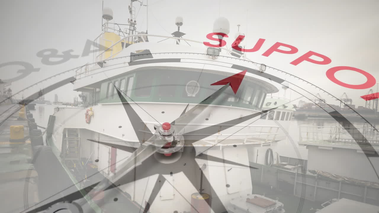 포트 위에 동기 부여 및 비즈니스 텍스트와 함께 나침반 회전의 애니메이션