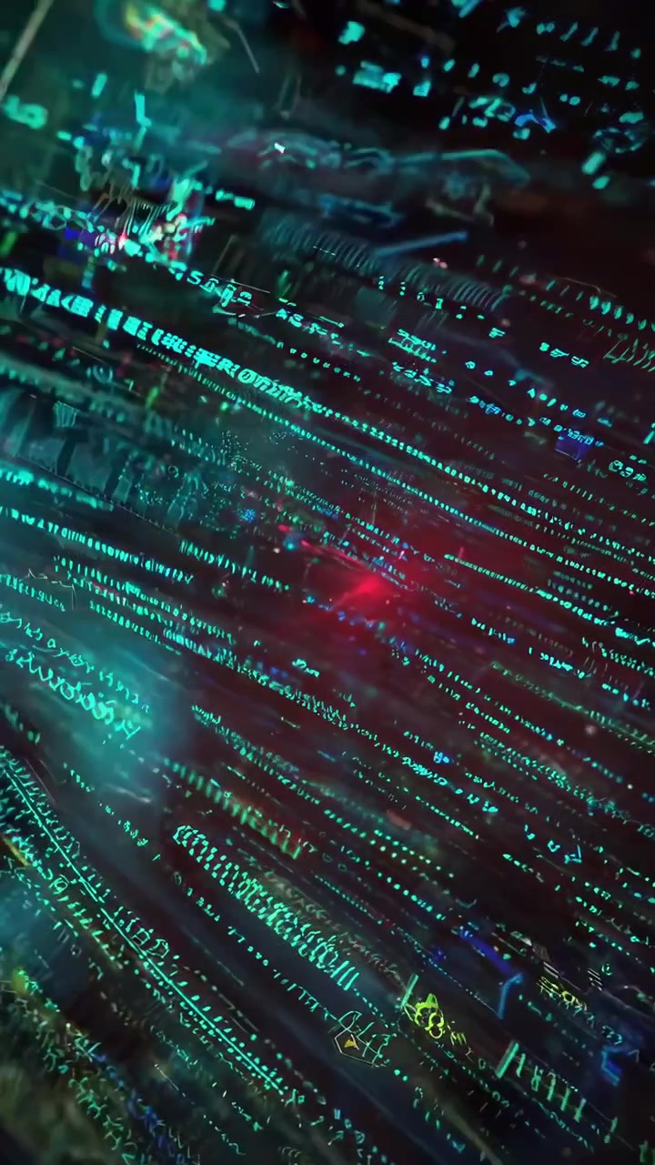 Futuristic Digital Data Stream with Glowing Binary Code