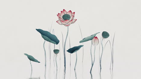 chinese retro painting style lotus illustration.