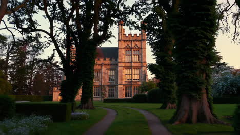 historic estate at sunset