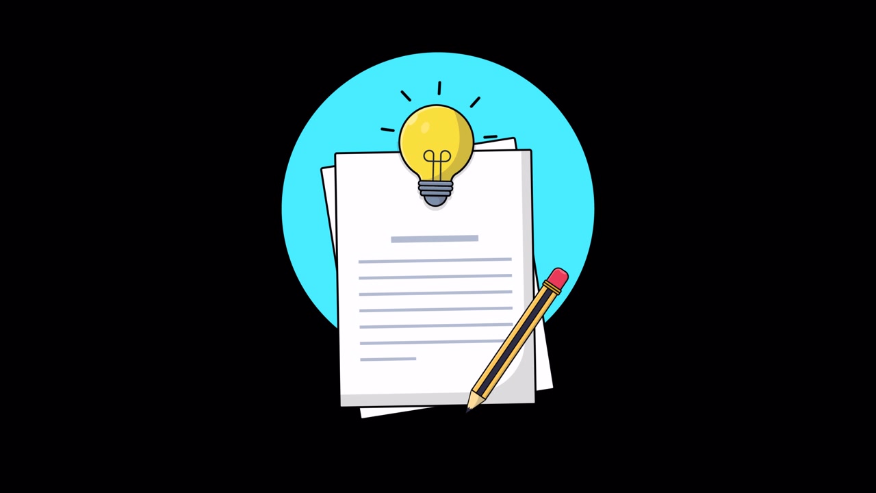 Documento animato con lampadina e matita per un'idea.