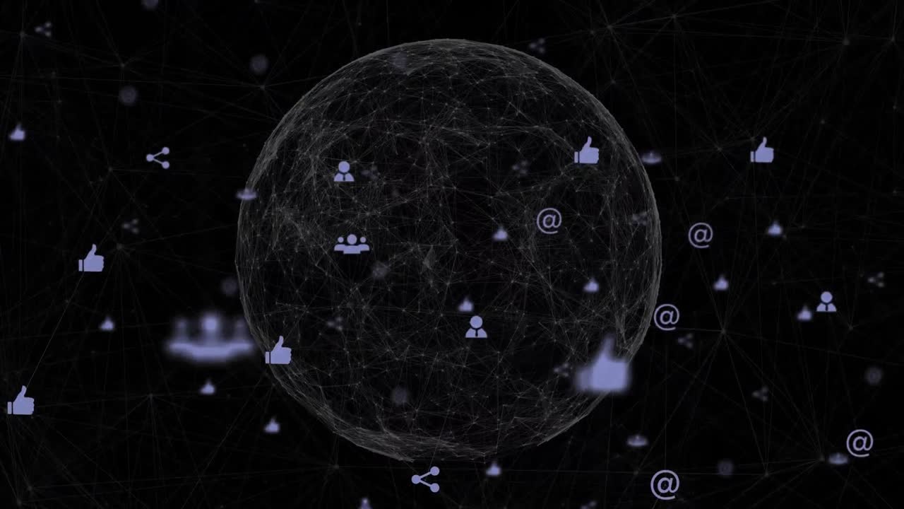 디지털 아이콘이 배경에 있는 지구에 대해 움직이는 디지털 복합 비디오