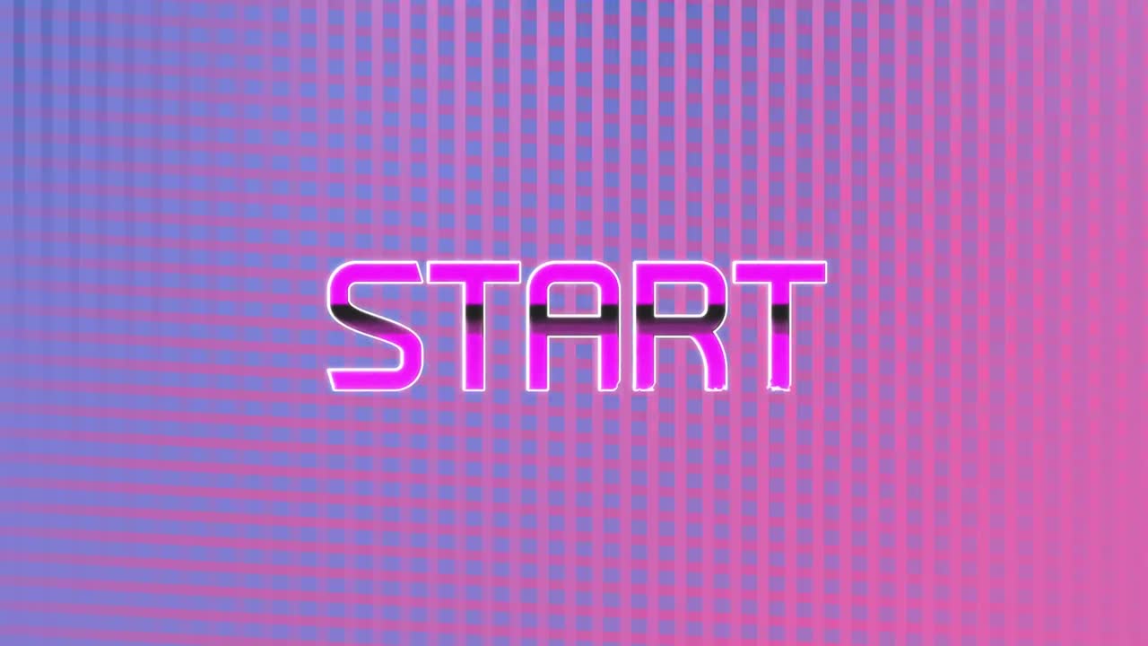 animación del efecto de falla sobre el banner de texto de inicio contra un fondo púrpura con rayas de gradiente