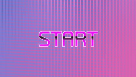 Animation-of-glitch-effect-over-start-text-banner-against-gradient-striped-purple-background
