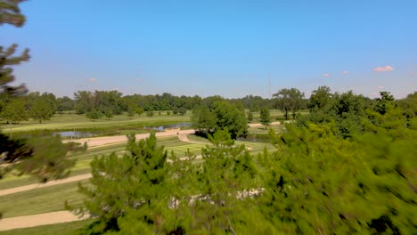 zooming shot through the trees then up and over the smaller trees revealing art hill