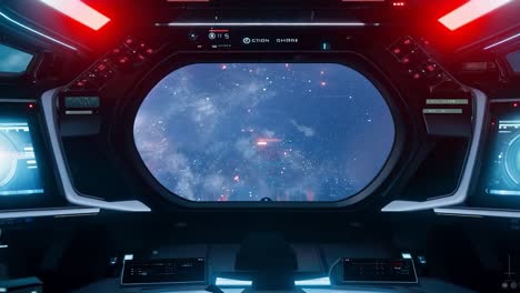 a spaceship cockpit with a view of a star-filled galaxy