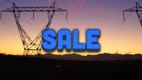 animation of blue sale text on sunset scenery