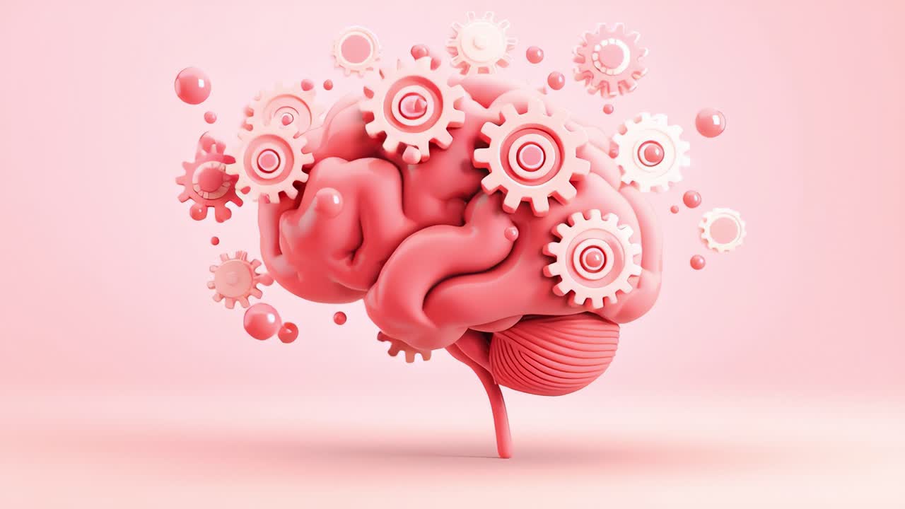 A creative representation of a brain surrounded by gears and bubbles, symbolizing the intricate connection between thoughts and mechanized processes in a digital world