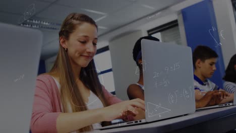 animation of mathematical equations over schoolchildren using laptop