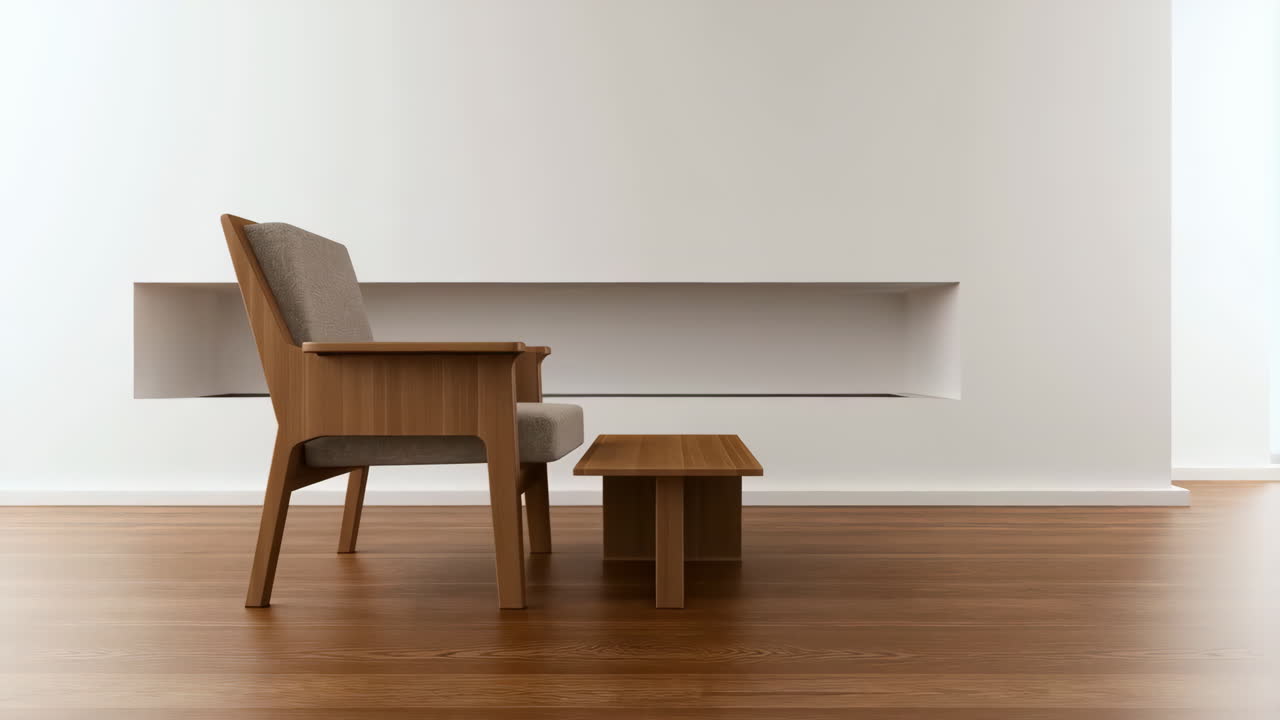Modern Wooden Armchair and Side Table in a Minimalist Room