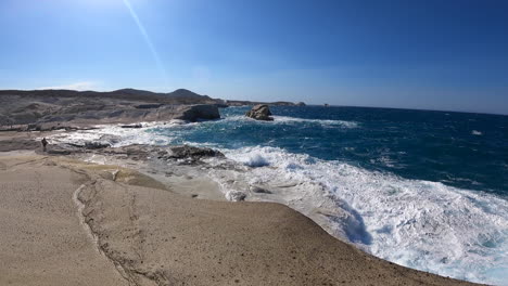 panoramic mediterranean sea with big waves and foam