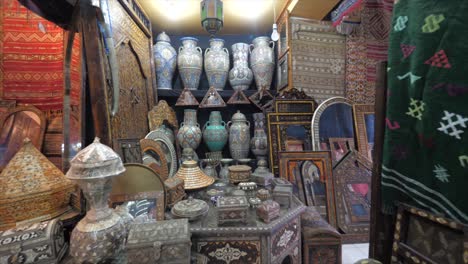 discovery ancient treasure of moroccans art, panoramic view of a room full of traditional elements of artistic expression in morocco