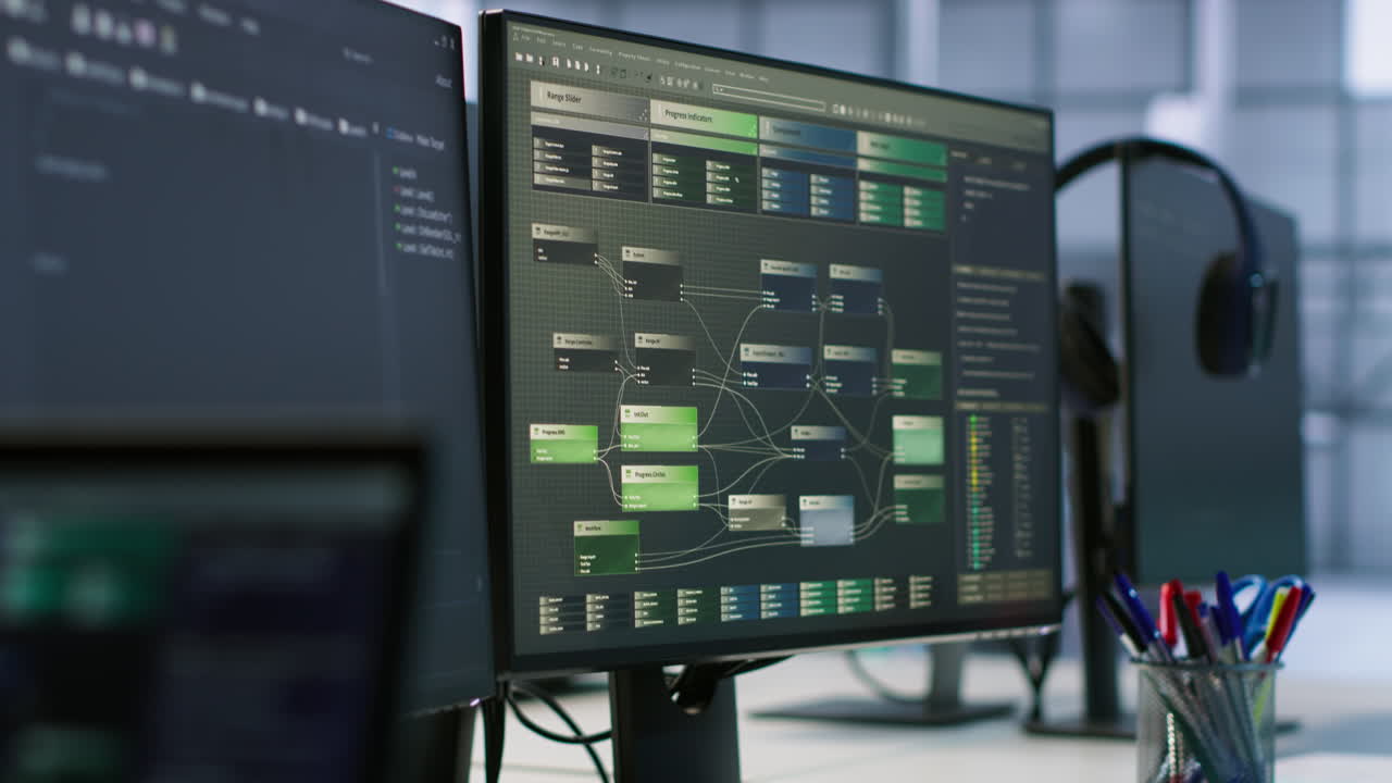 pantallas de computadora que muestran la interfaz de programación