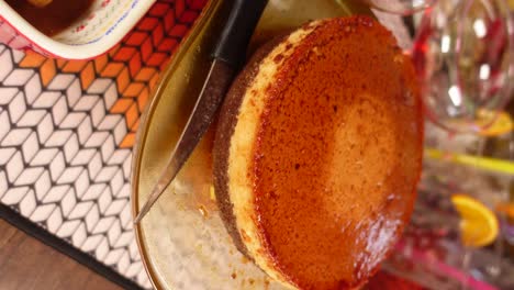 caramel flan on a serving platter