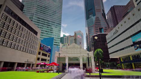 sunny day singapore city downtown famous raffles place panorama 4k time lapse