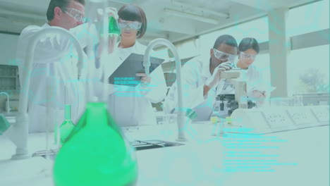 animation of data processing over diverse scientists doing experiments