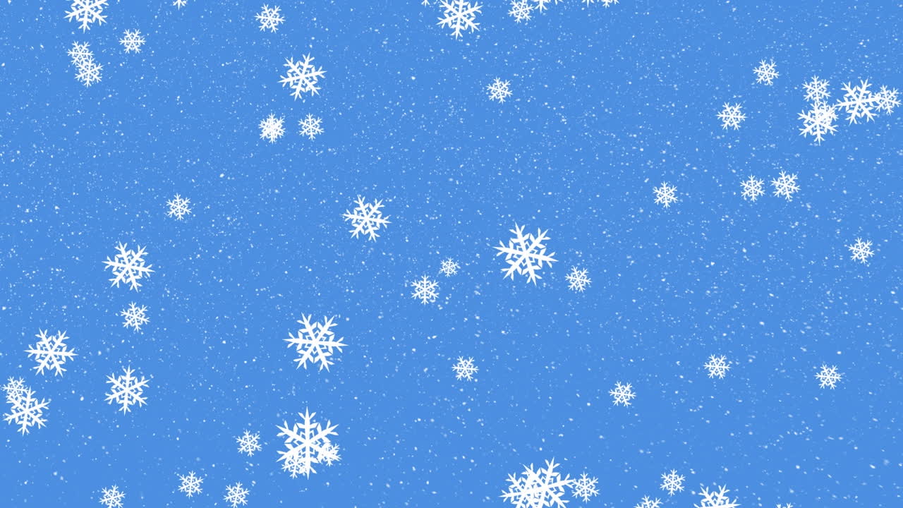 Animation of snow falling over blue sky