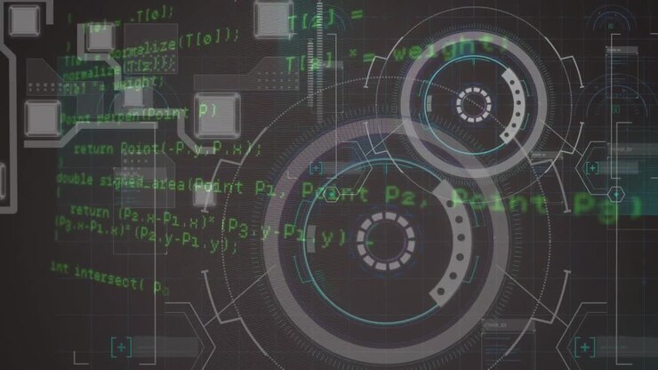 Animation of data processing over scan scope on dark background