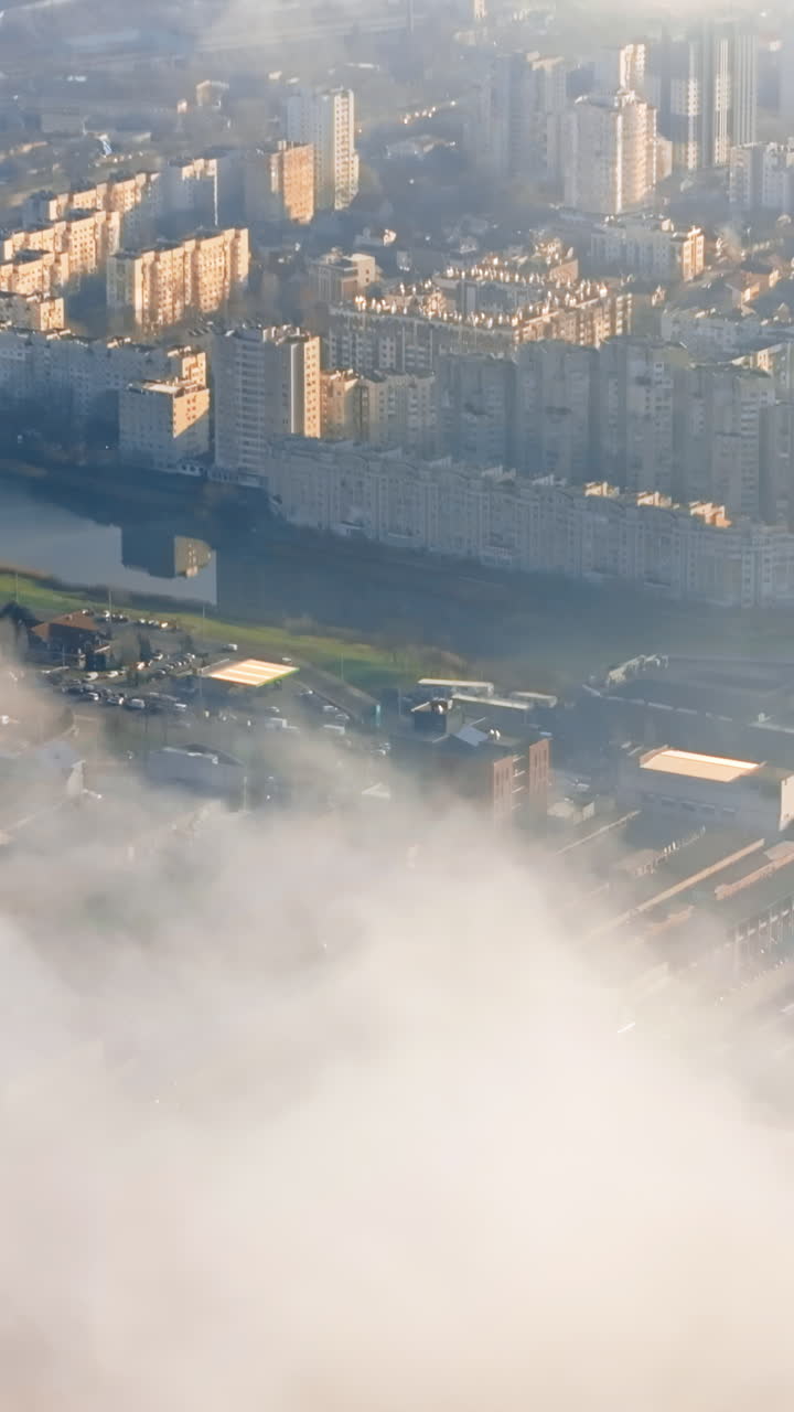 Aerial drone view of clouds over Chisinau, Moldova. Vertical