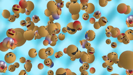 animation of multiple emojis falling over blue background