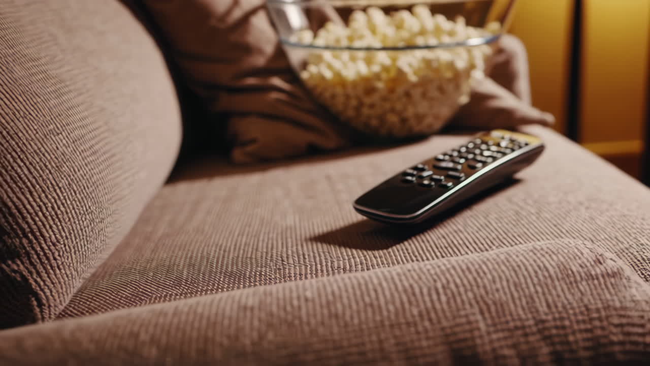 Movie Night on the Couch with Popcorn